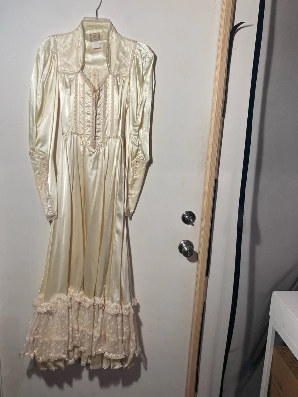 Gunne Sax 1970’s Satin Corset Maxi Dress Lace Beads Size 7 (Size XSmall) AS IS - Picture 2 of 16